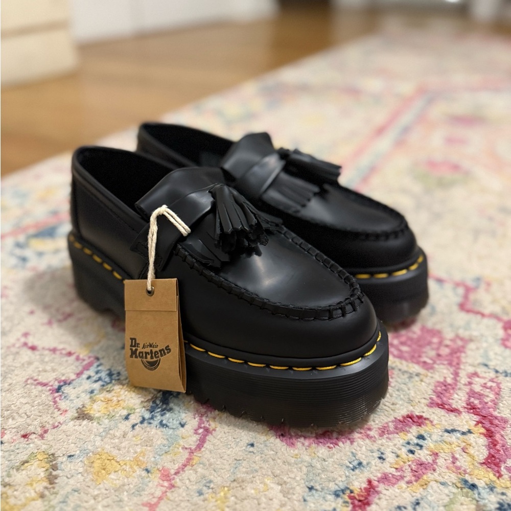 Dr. Martens Adrian Quad Black Platform Tassel Loafers